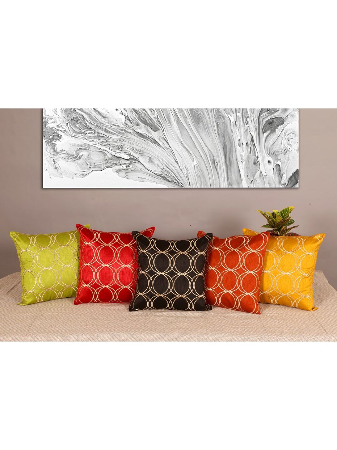 

INDHOME LIFE Set of 5 Embroidered Square Cushion Covers, Red