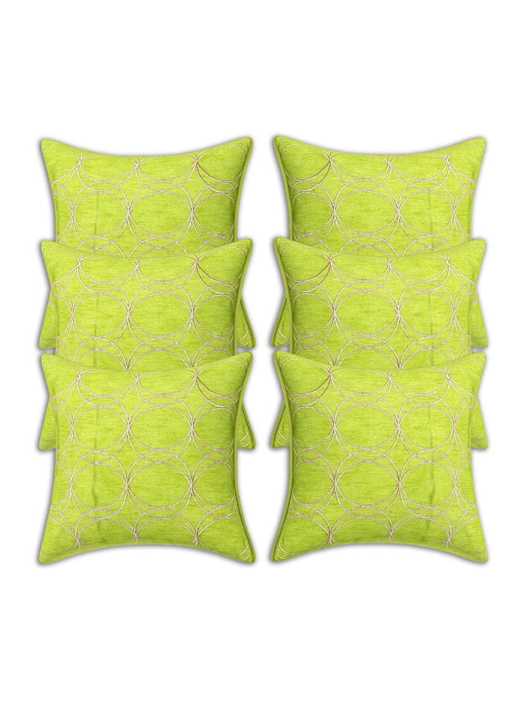 

INDHOME LIFE Green Set of 6 Geometric Printed Square Cushion Covers