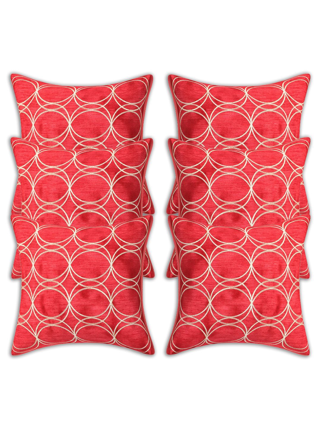 

INDHOME LIFE Red Set Of 6 Embroidered Square Cushion Covers