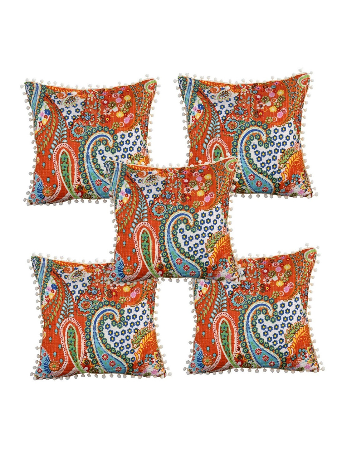 

INDHOME LIFE Red and Grey Set of 5 Ethnic Motifs Square Cushion Covers