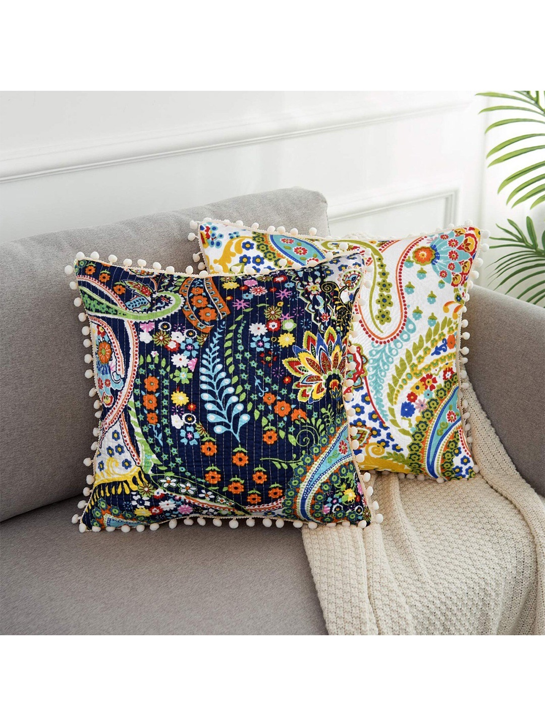 

INDHOME LIFE Multicoloured Set of 2 Floral Square Cushion Covers, Multi