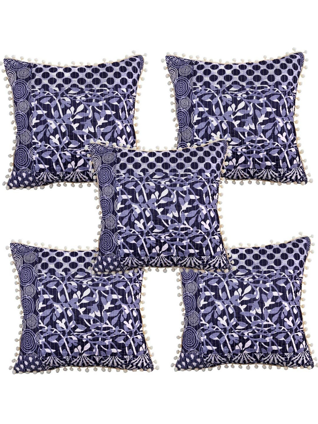 

INDHOME LIFE Blue Set of 5 Ethnic Motifs Square Cushion Covers