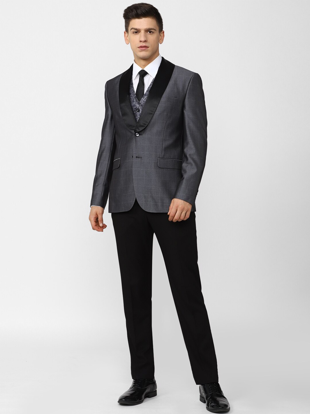 

Van Heusen Men Grey Checked Slim-Fit Single-Breasted 4-Piece Formal Suit