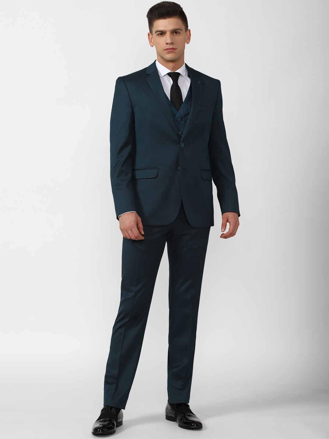 

Van Heusen Men Navy Blue Solid Slim-Fit Single-Breasted Three-Piece Formal Suit
