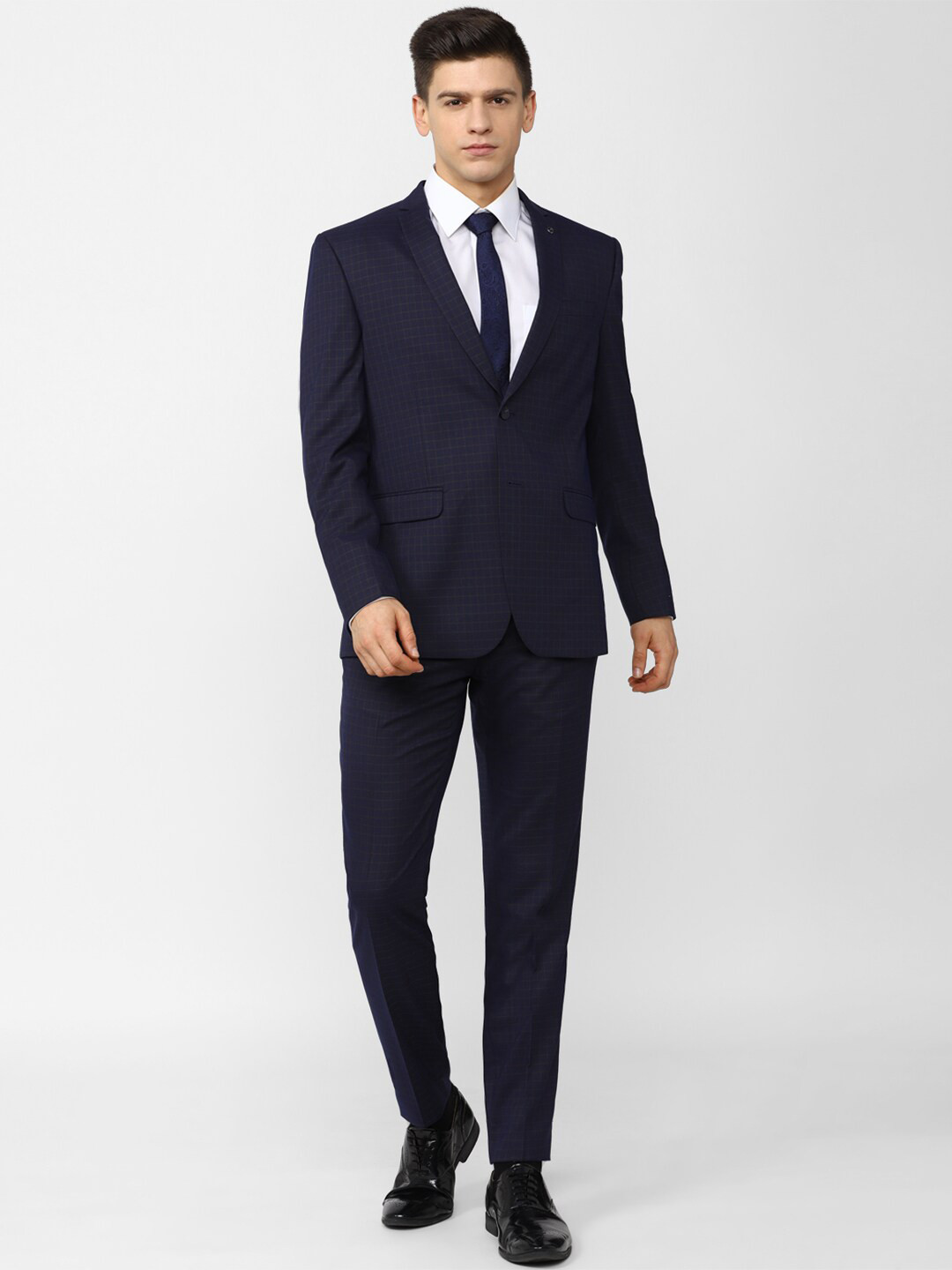 

Van Heusen Men Navy Blue Checked Slim-Fit Single-Breasted Two-Piece Formal Suit