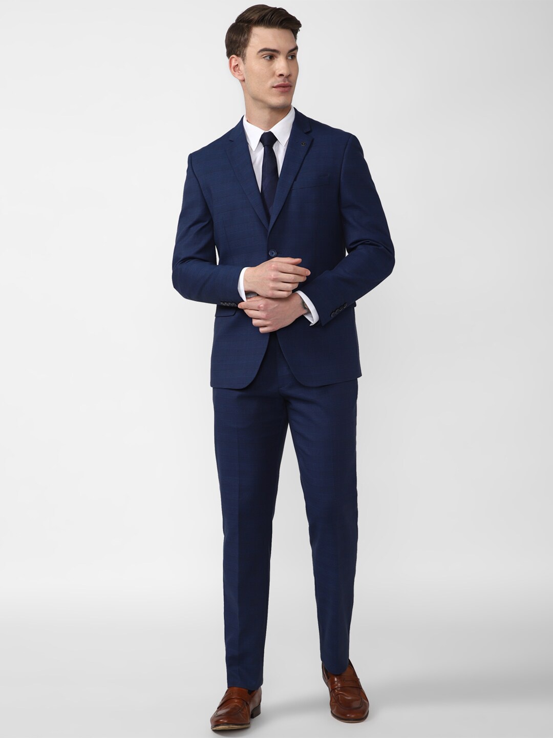 

Van Heusen Men Navy Blue Checked Slim-Fit Single-Breasted Two-Piece Formal Suit