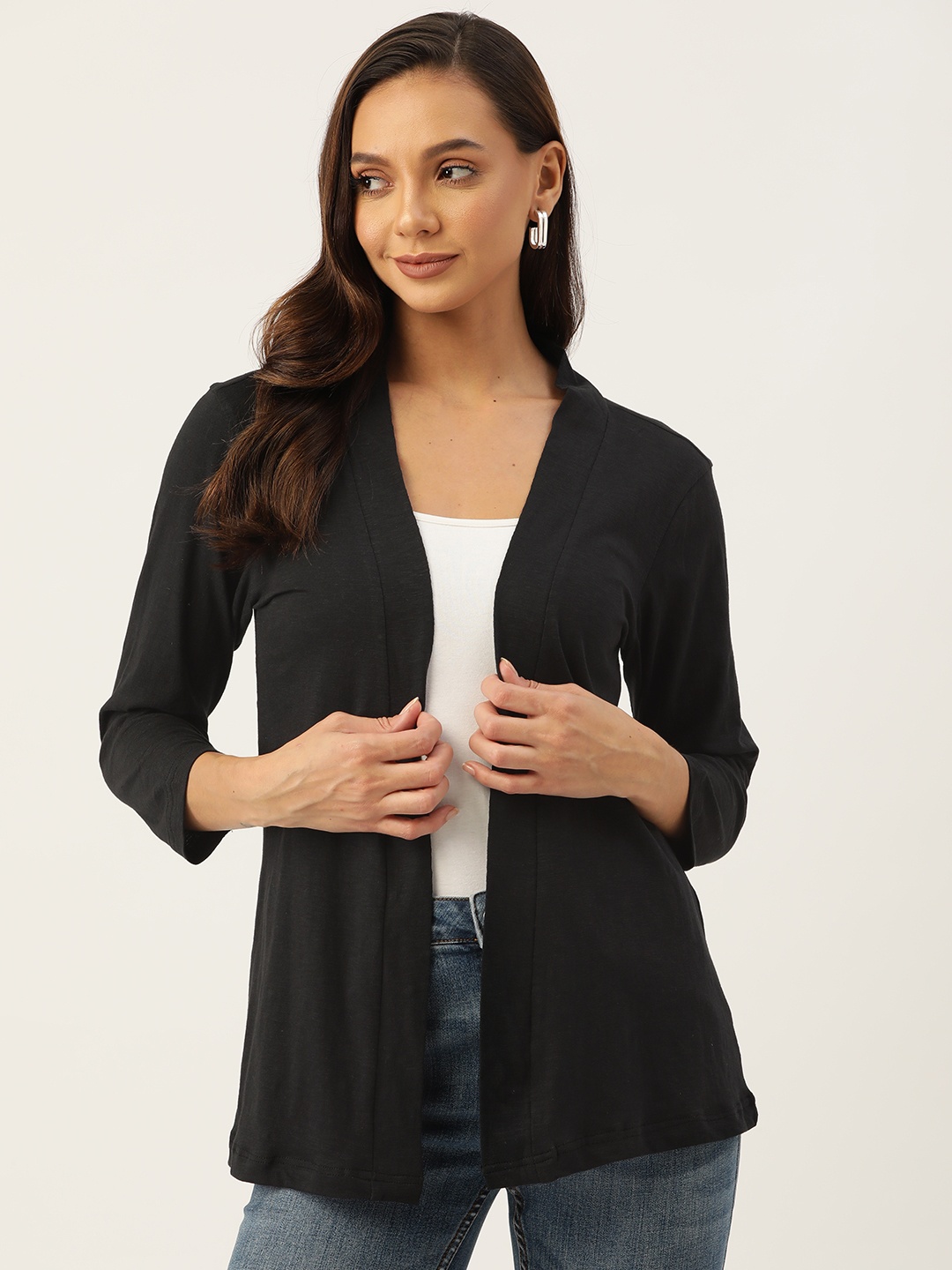 

WISSTLER Women Black Pure Cotton Front-Open Shrug