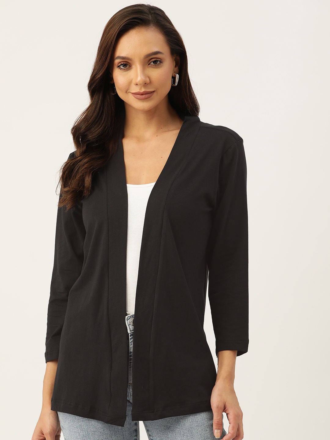 

WISSTLER Women Black Pure Cotton Front-Open Shrug