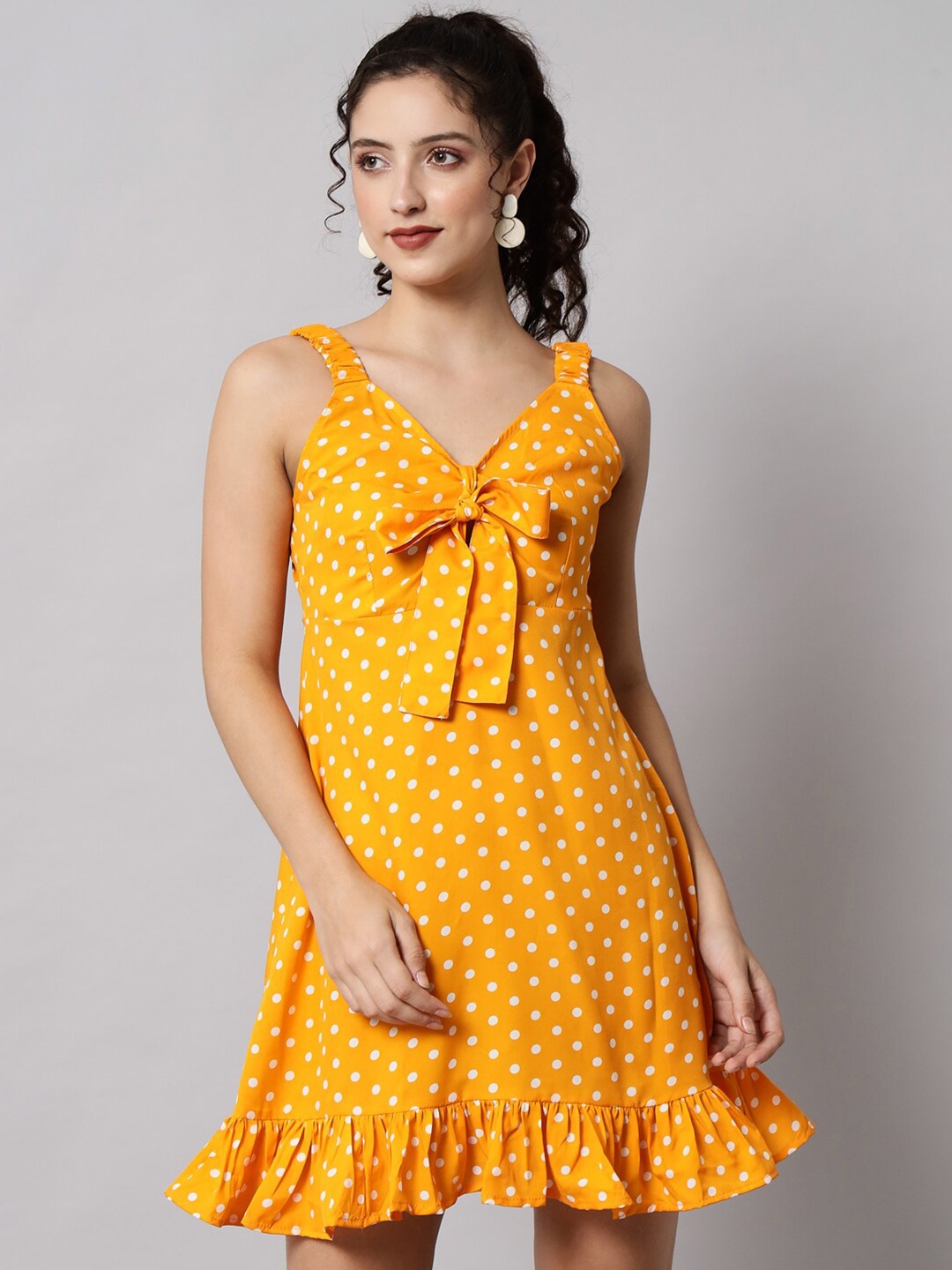 

emeros Yellow & White Crepe A-Line Dress