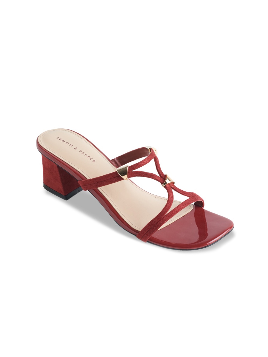 

LEMON & PEPPER Maroon PU Block Sandals with Buckles