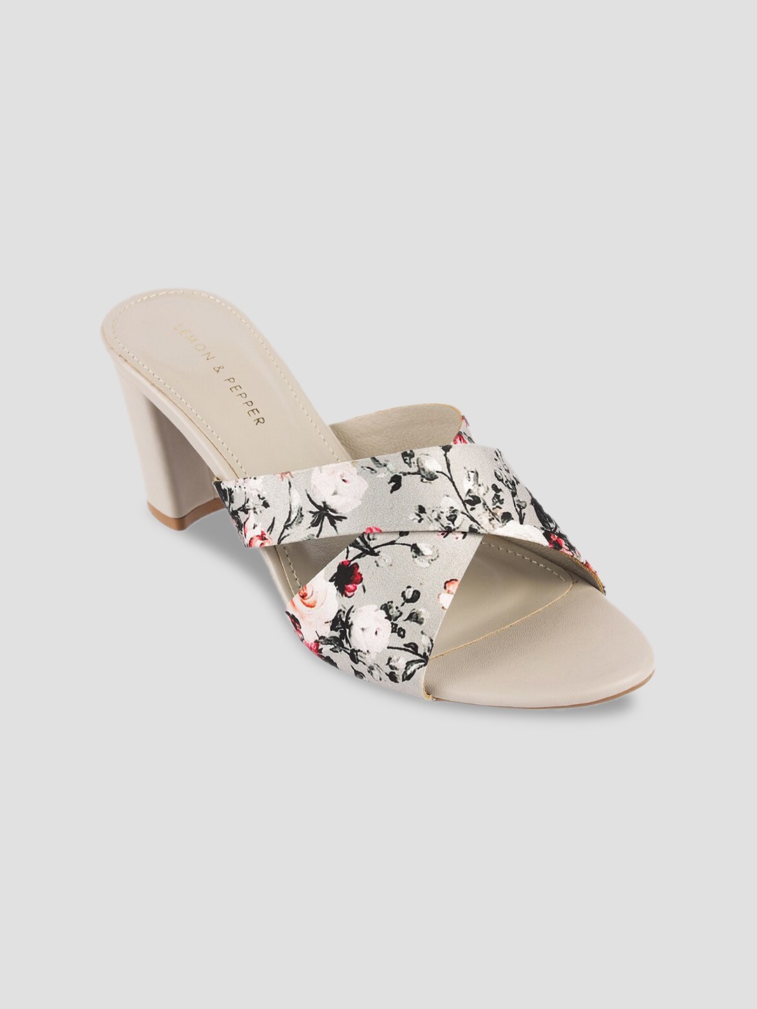 

LEMON & PEPPER Grey Printed PU Block Mules