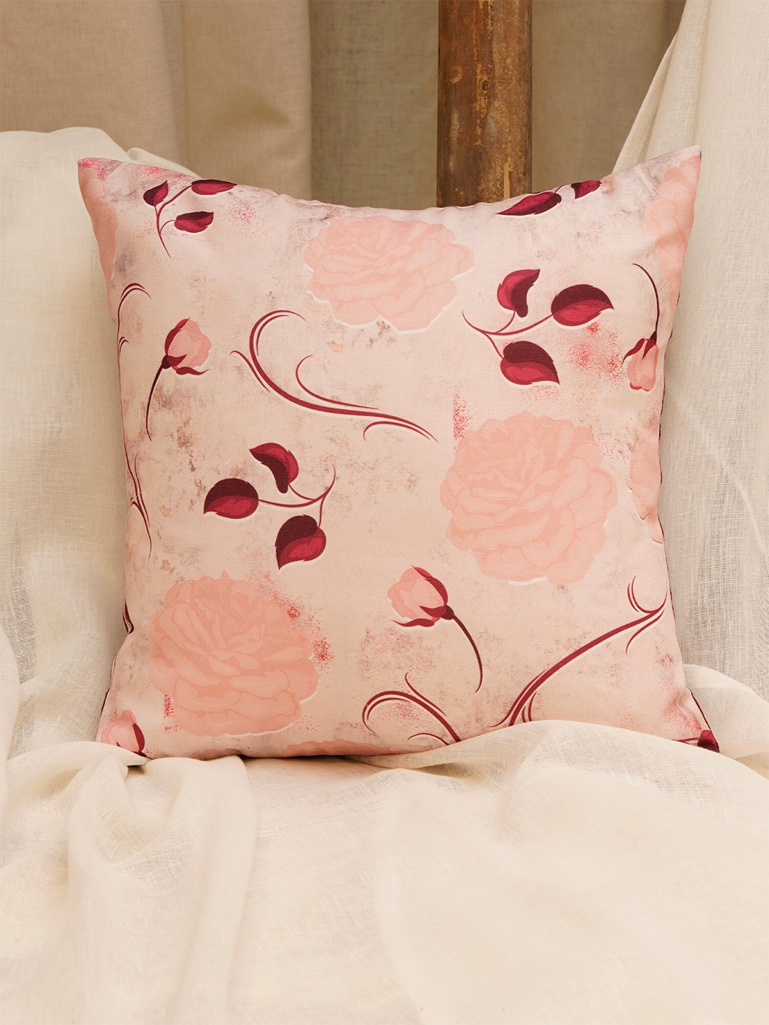 

ZEBA Pink & Maroon Floral Digital Printed Square Cushion Covers