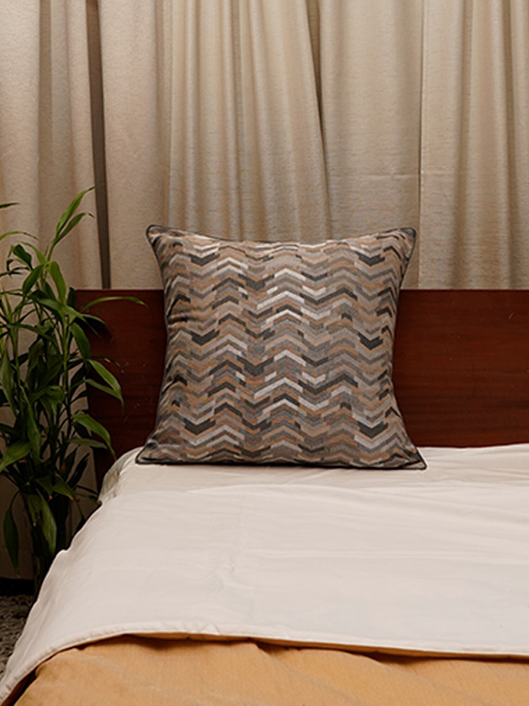 

ZEBA Grey Melange Geometric Square Cushion Covers
