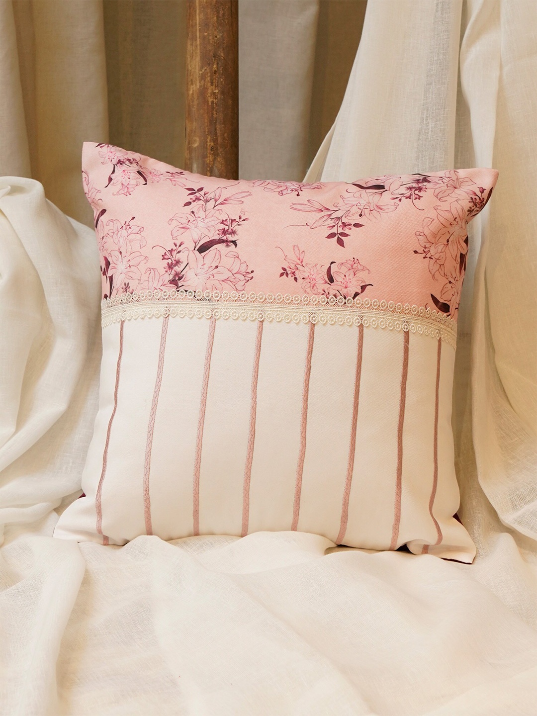 

ZEBA Pink & White Floral Square Cushion Covers