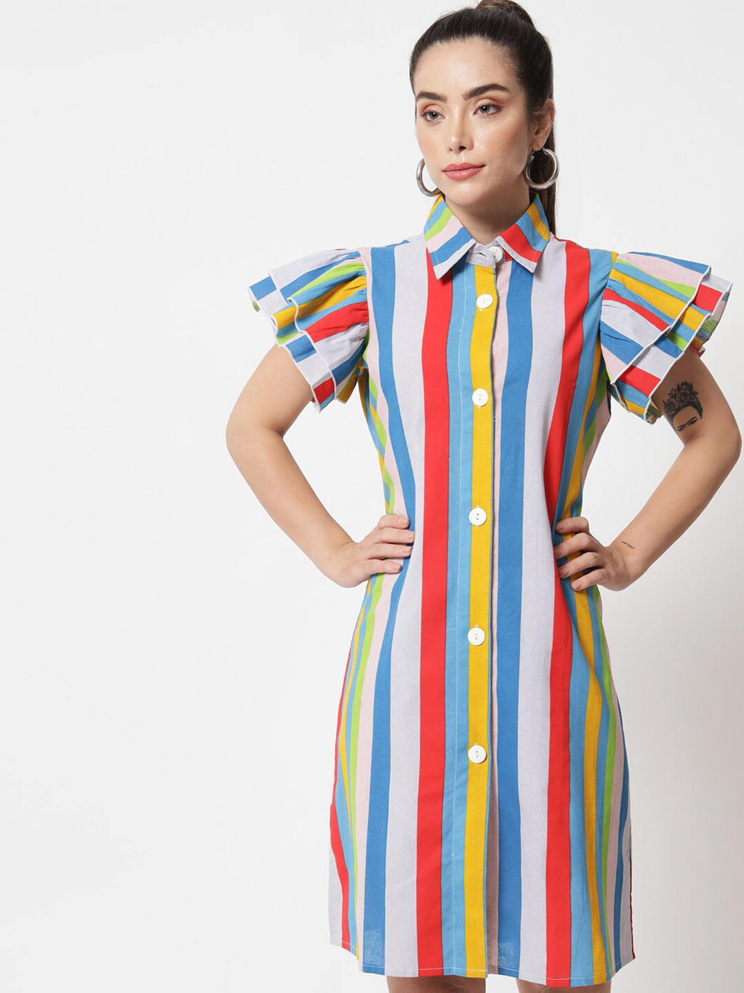 

Orchid Hues Red and Blue Striped Shirt Dress