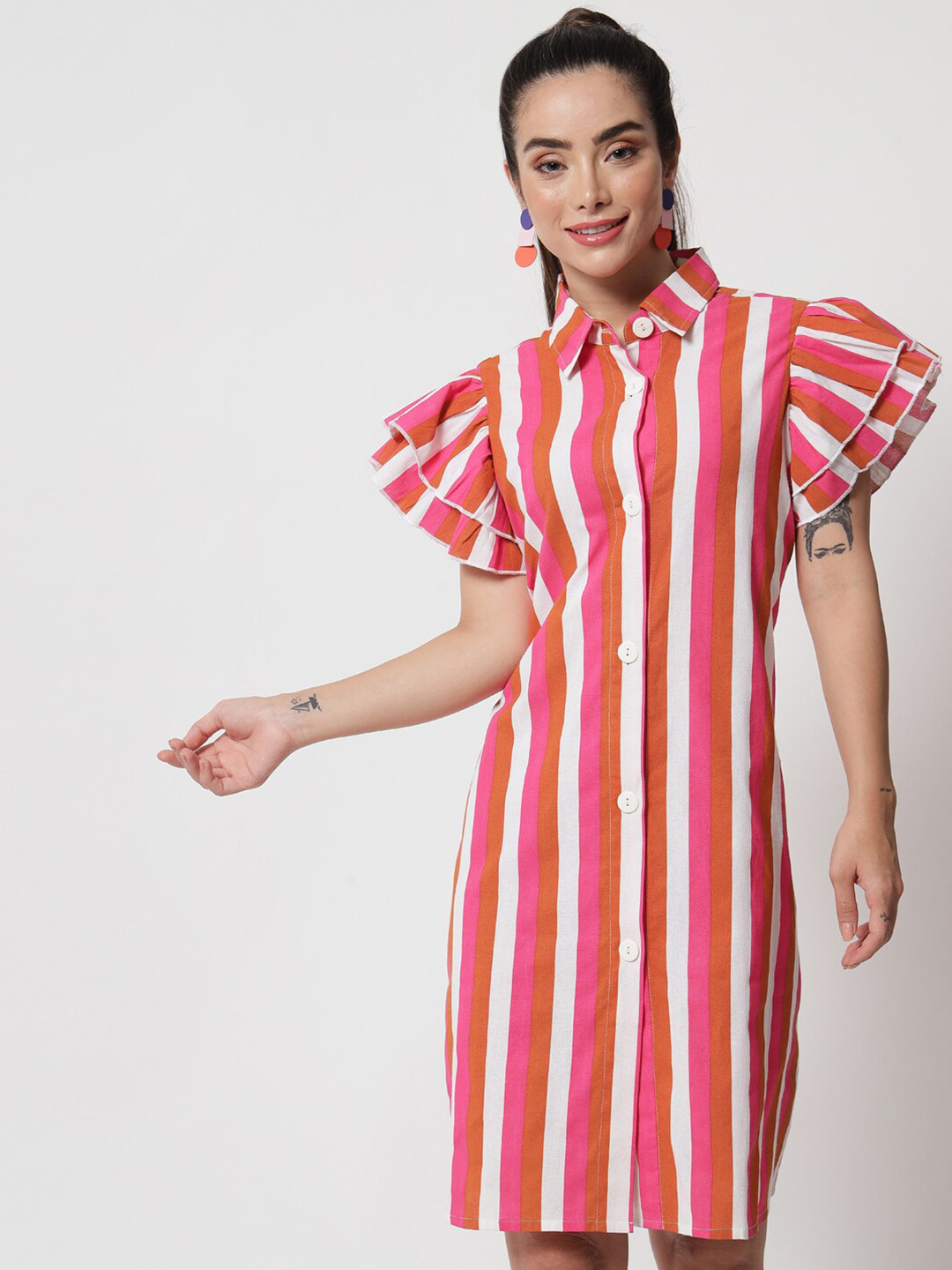 

Orchid Blues Pink & White Striped Shirt Dress