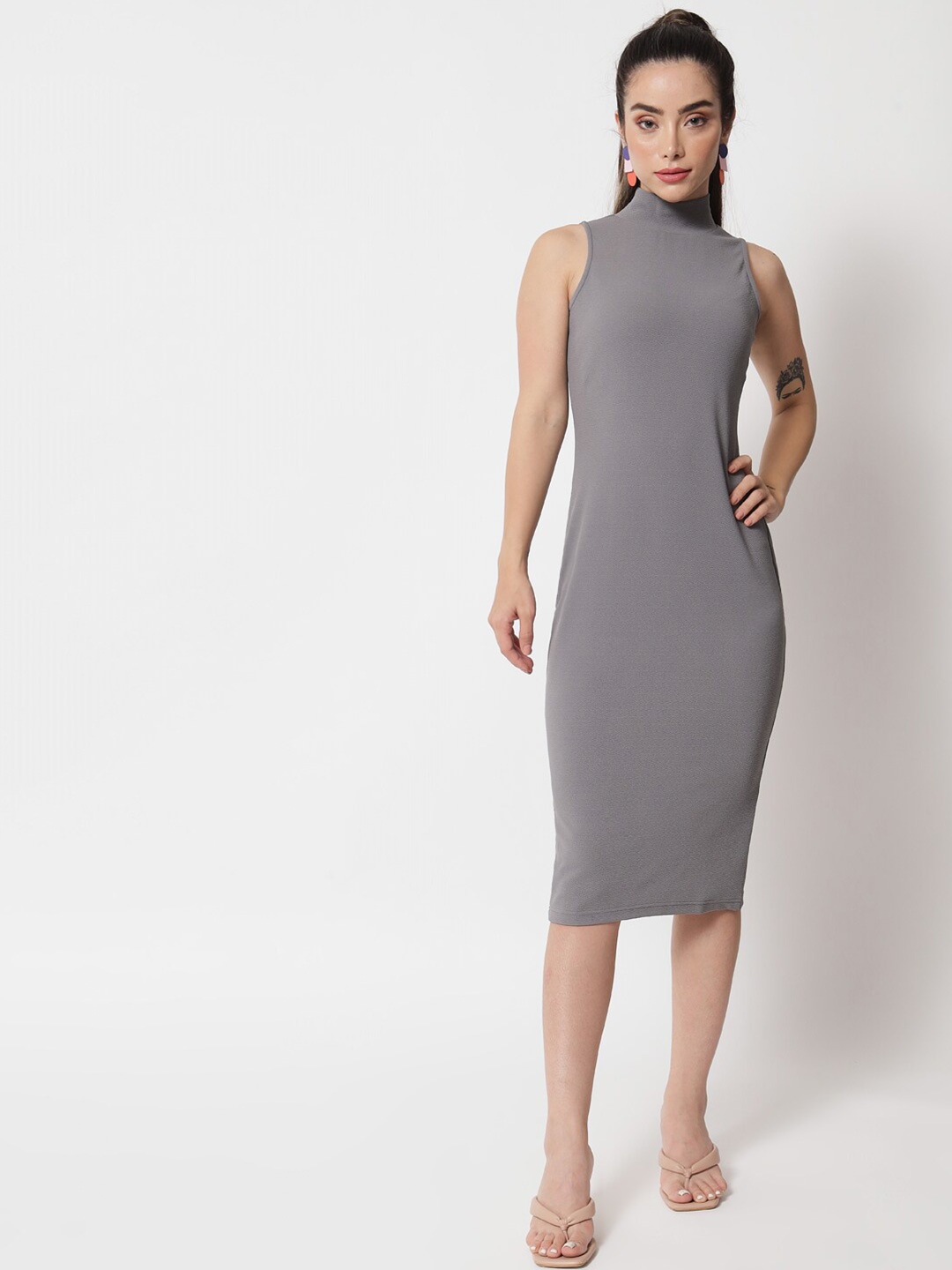 

Orchid Blues Women Grey Bodycon Midi Dress