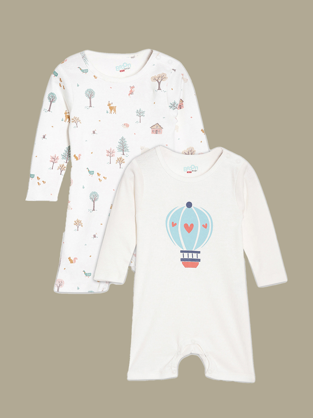 

Broon Infant Boys Pack of 2 White Printed Cotton Rompers