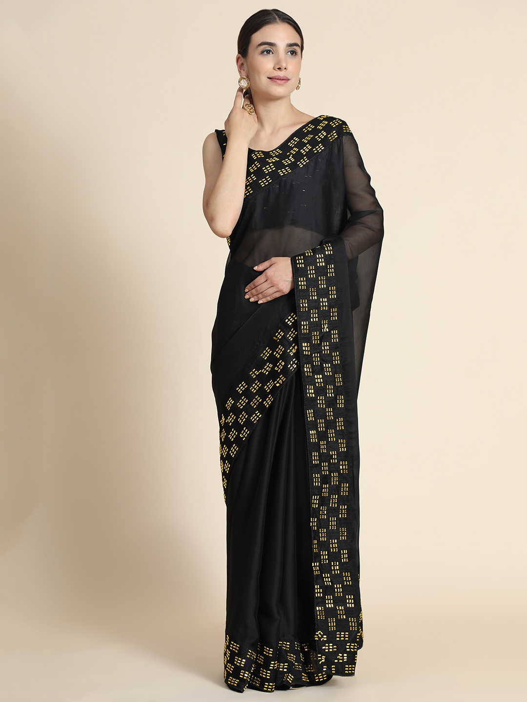 

PUNYATHA CREATION Black Embellished Pure Silk Saree