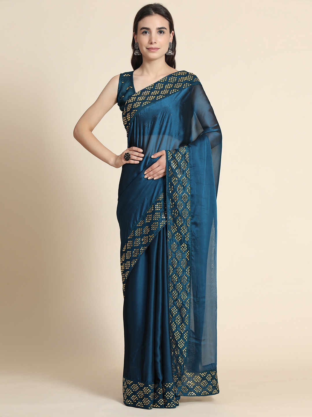 

PUNYATHA CREATION Teal Pure Silk Saree