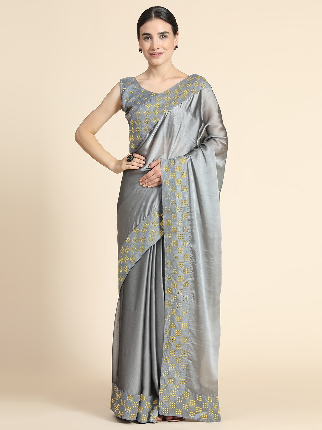 

PUNYATHA CREATION Grey Embellished Pure Silk Saree