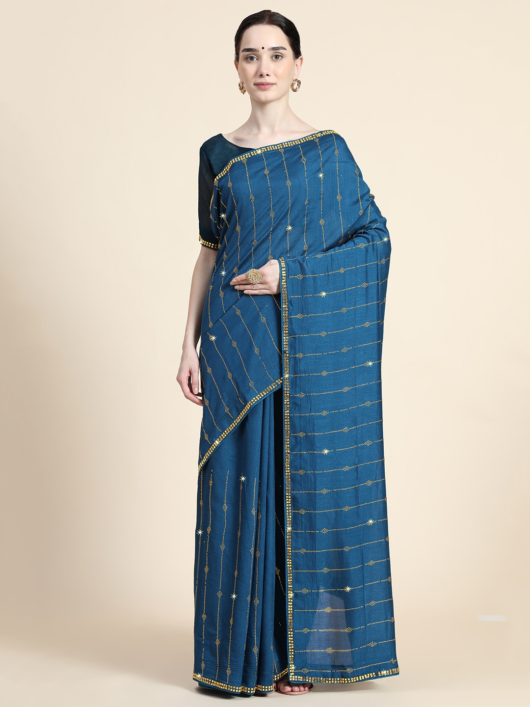 

PUNYATHA CREATION Blue Embellished Pure Silk Saree