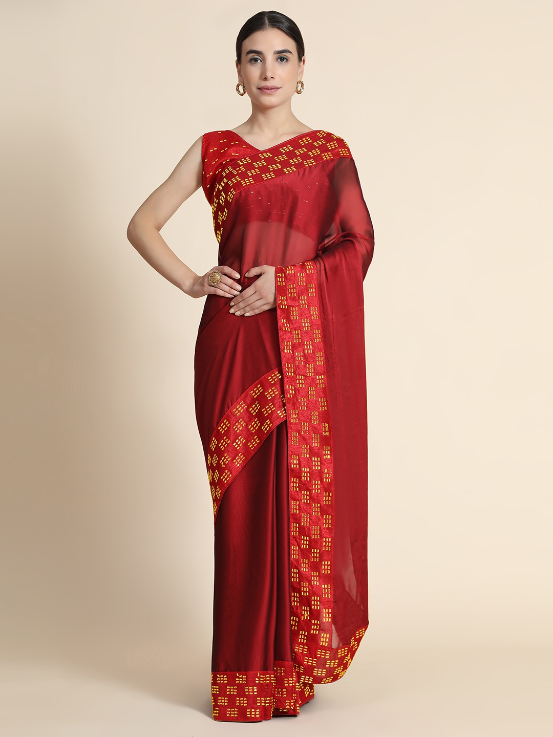 

PUNYATHA CREATION Red Pure Silk Saree