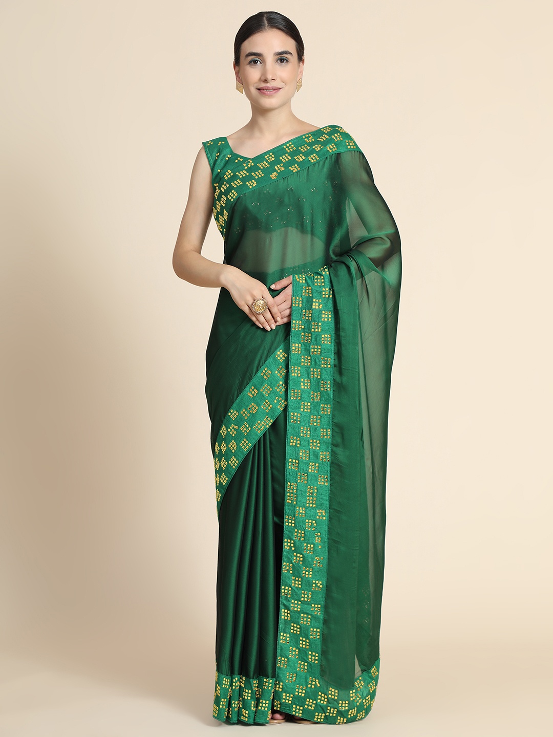 

PUNYATHA CREATION Green Embellished Pure Silk Saree