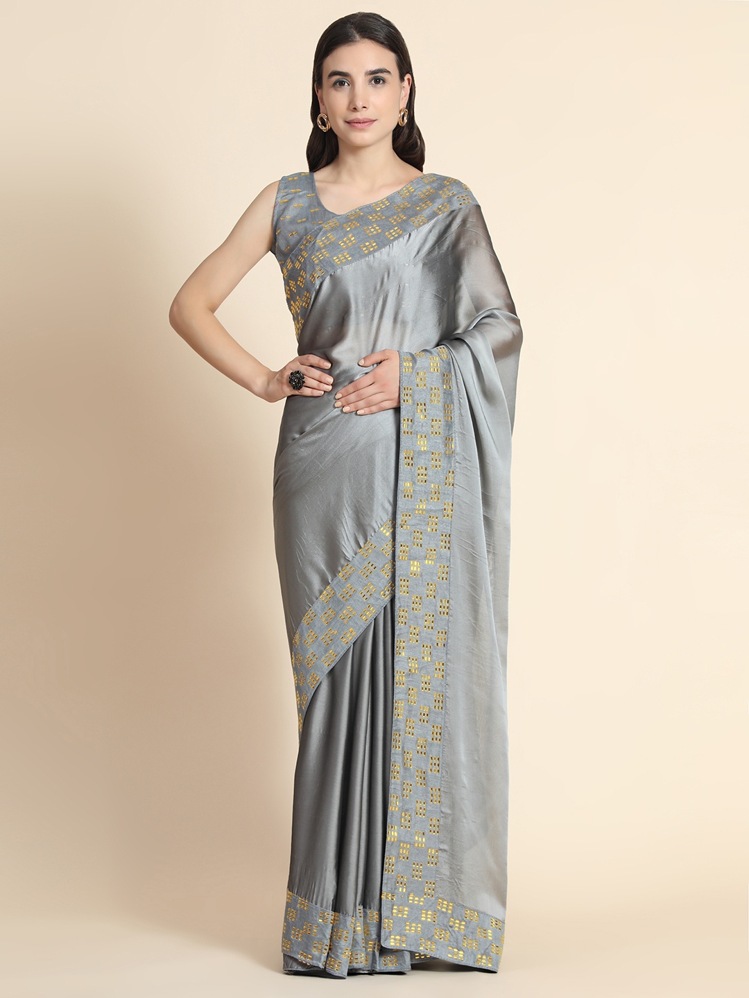 

PUNYATHA CREATION Grey Embellished Pure Silk Saree