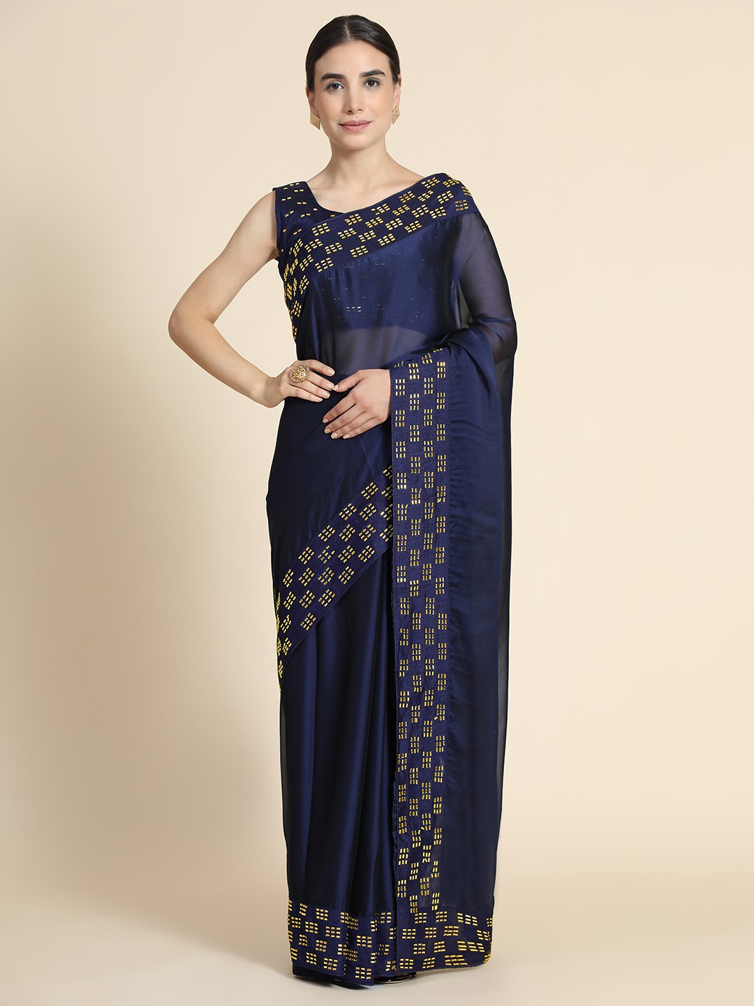 

PUNYATHA CREATION Navy Blue Pure Silk Saree