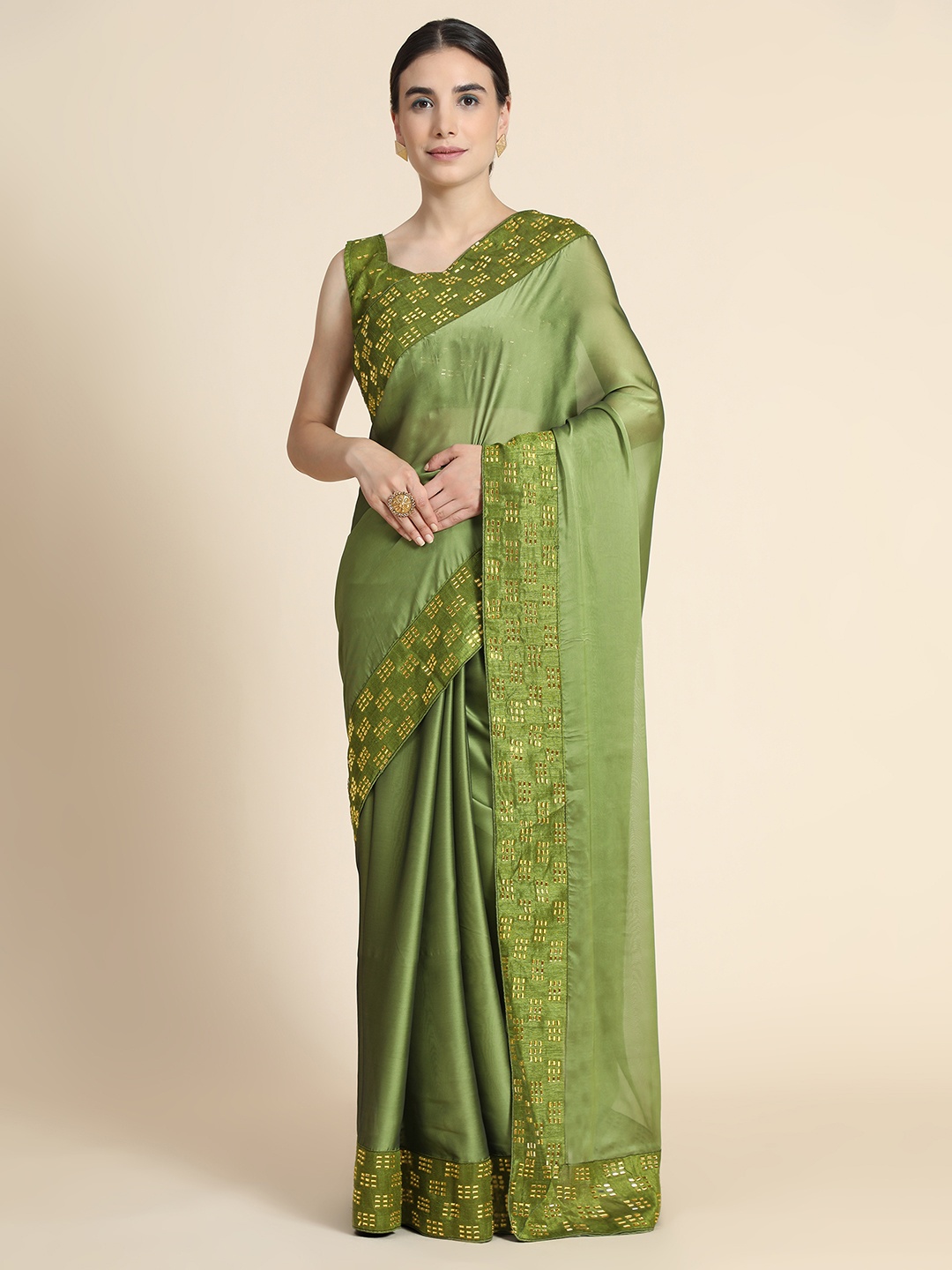 

PUNYATHA CREATION Green Embellished Pure Silk Saree