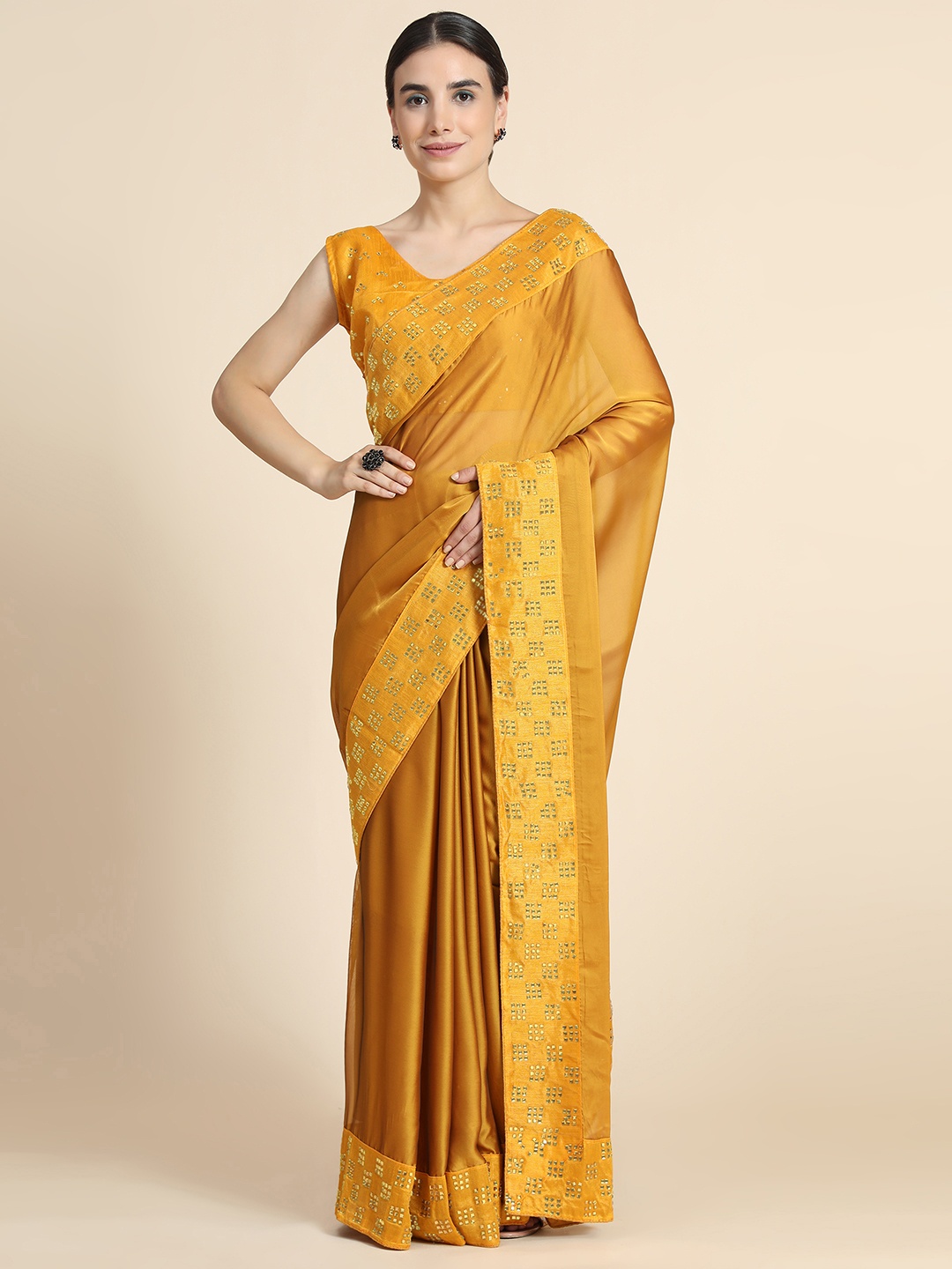 

PUNYATHA CREATION Mustard Embellished Pure Silk Saree