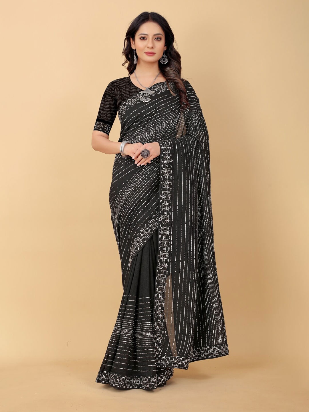 

PUNYATHA CREATION Black Embellished Pure Silk Saree