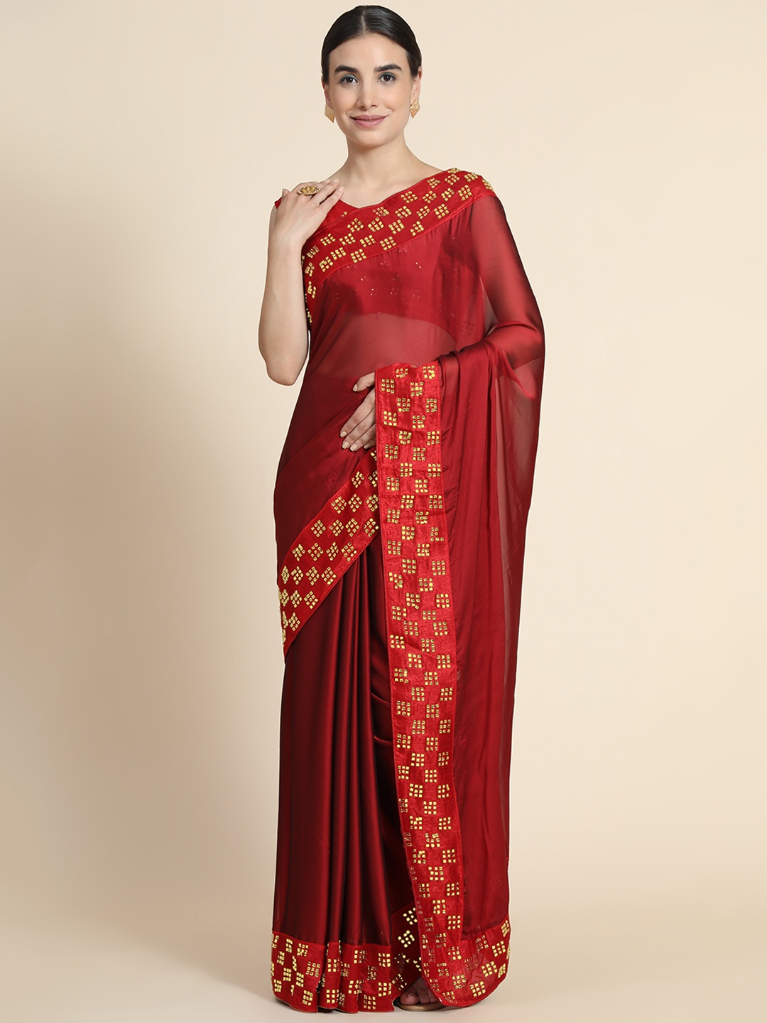 

PUNYATHA CREATION Red Pure Silk Saree