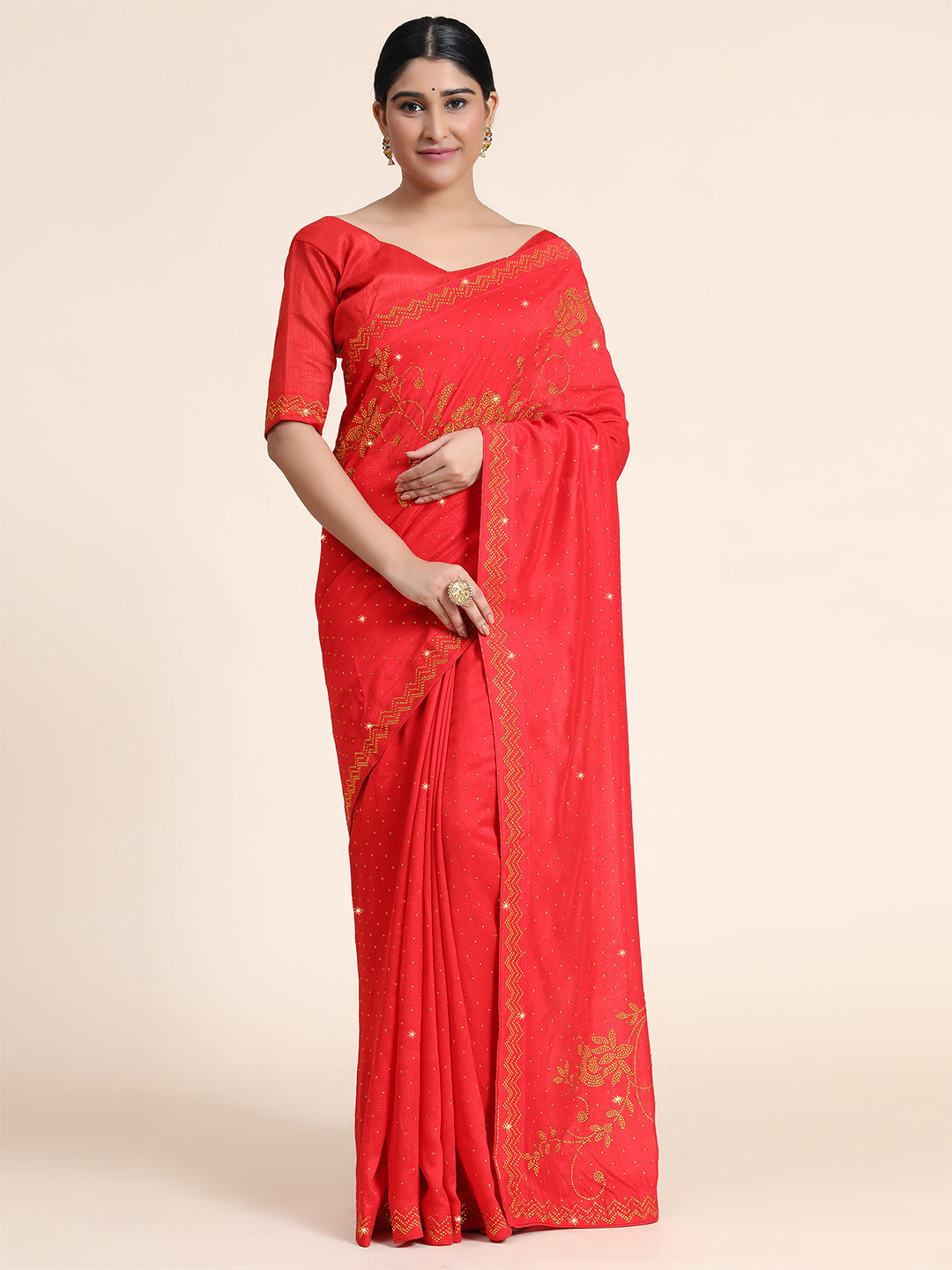 

PUNYATHA CREATION Red Floral Pure Silk Saree