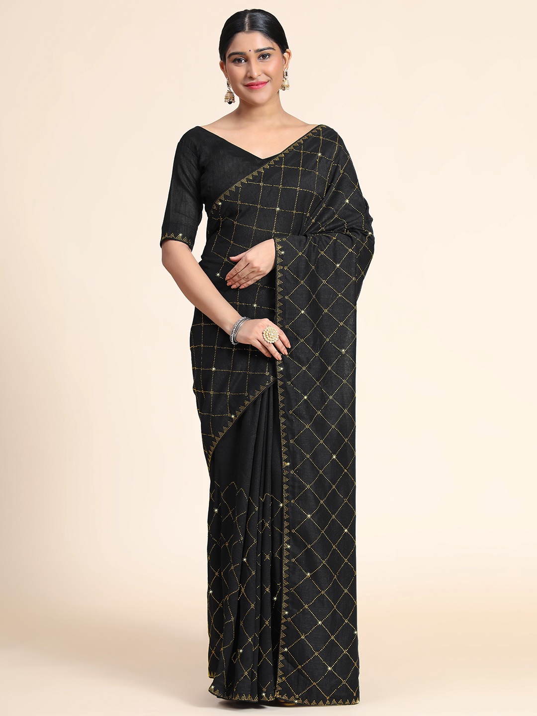 

PUNYATHA CREATION Black Embellished Pure Silk Saree