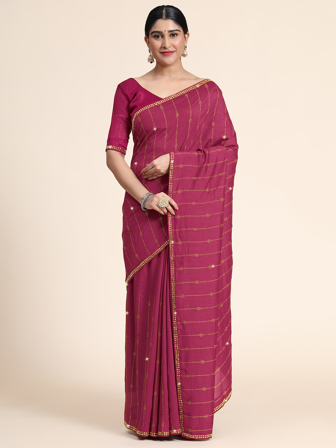 

PUNYATHA CREATION Maroon Embellished Pure Silk Saree