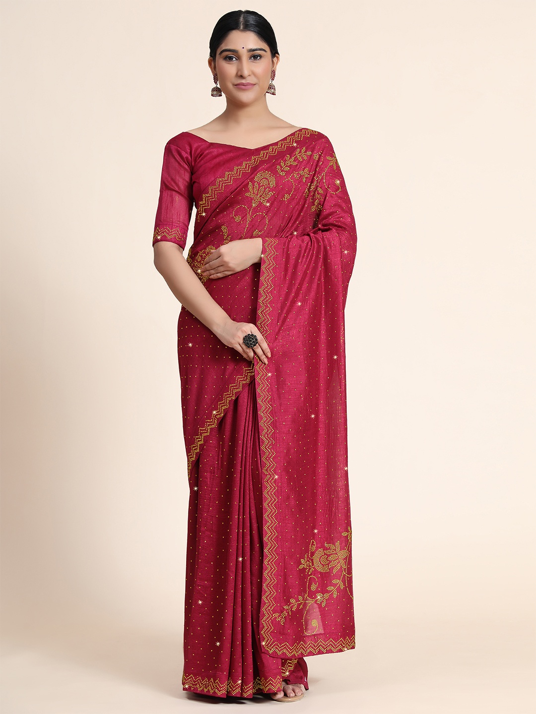 

PUNYATHA CREATION Maroon Floral Pure Silk Saree