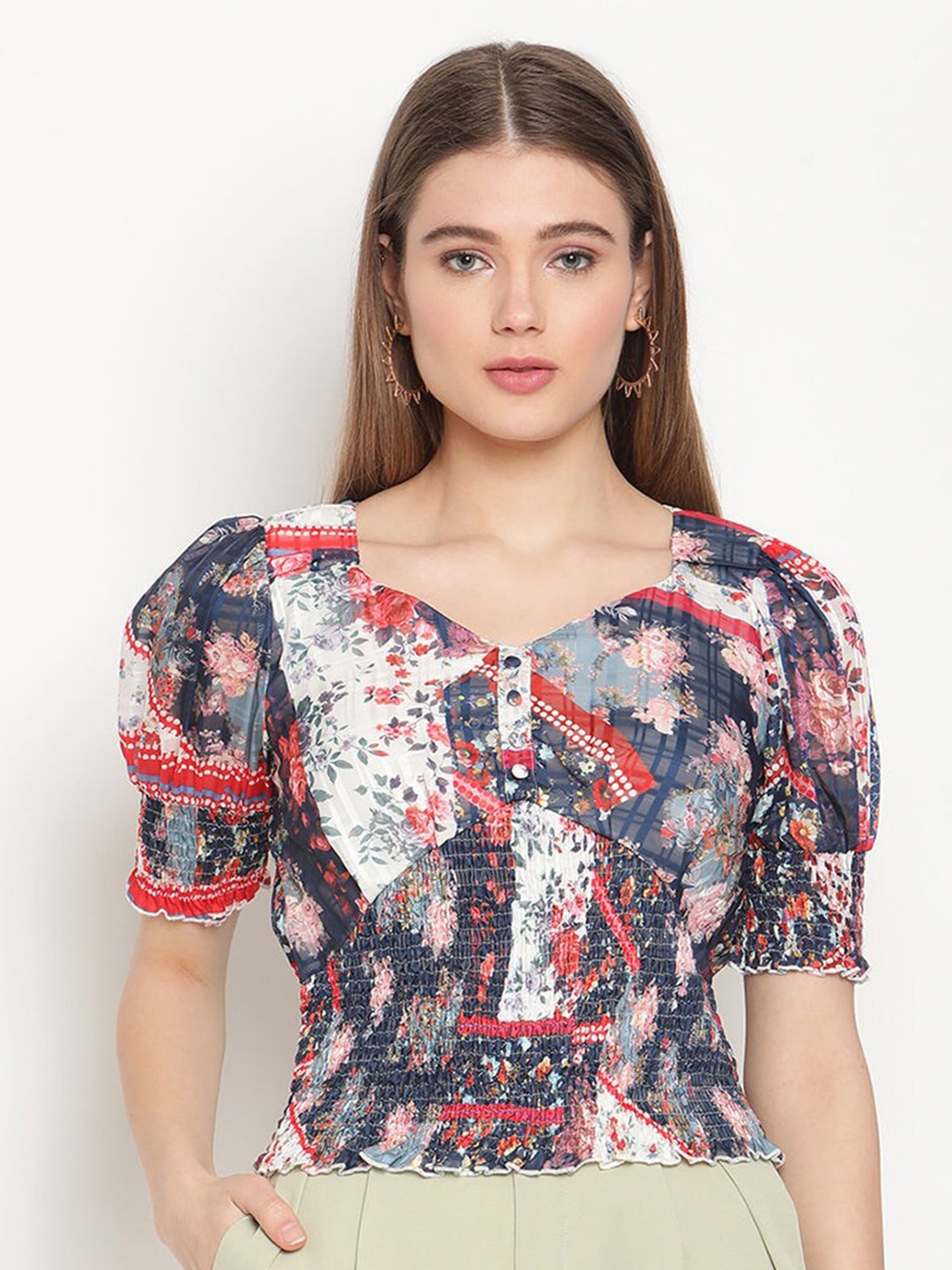 

Madame women's Navy Blue & Red Floral Print Top