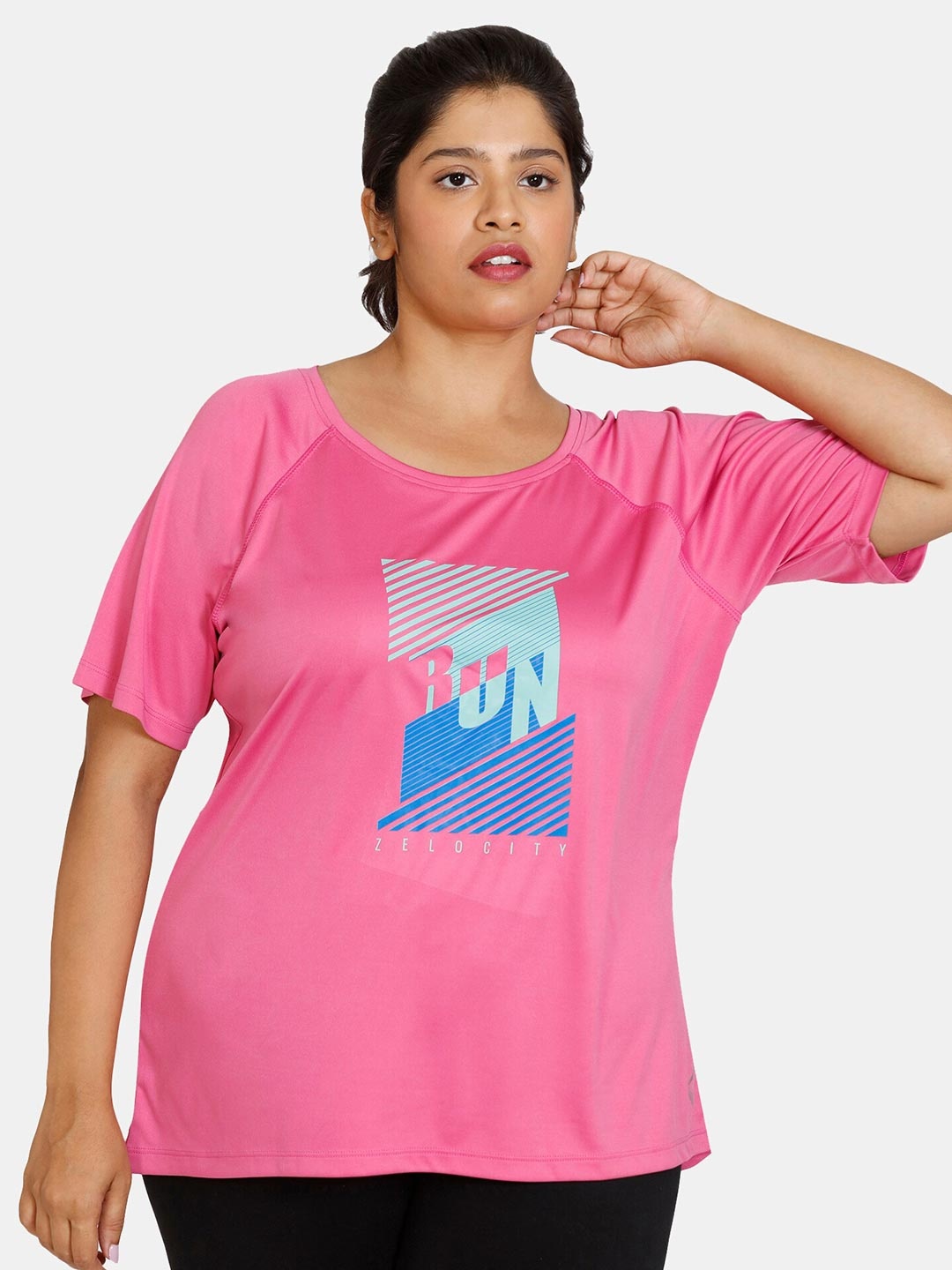

Zelocity by Zivame Women Plus Size Pink Print Top