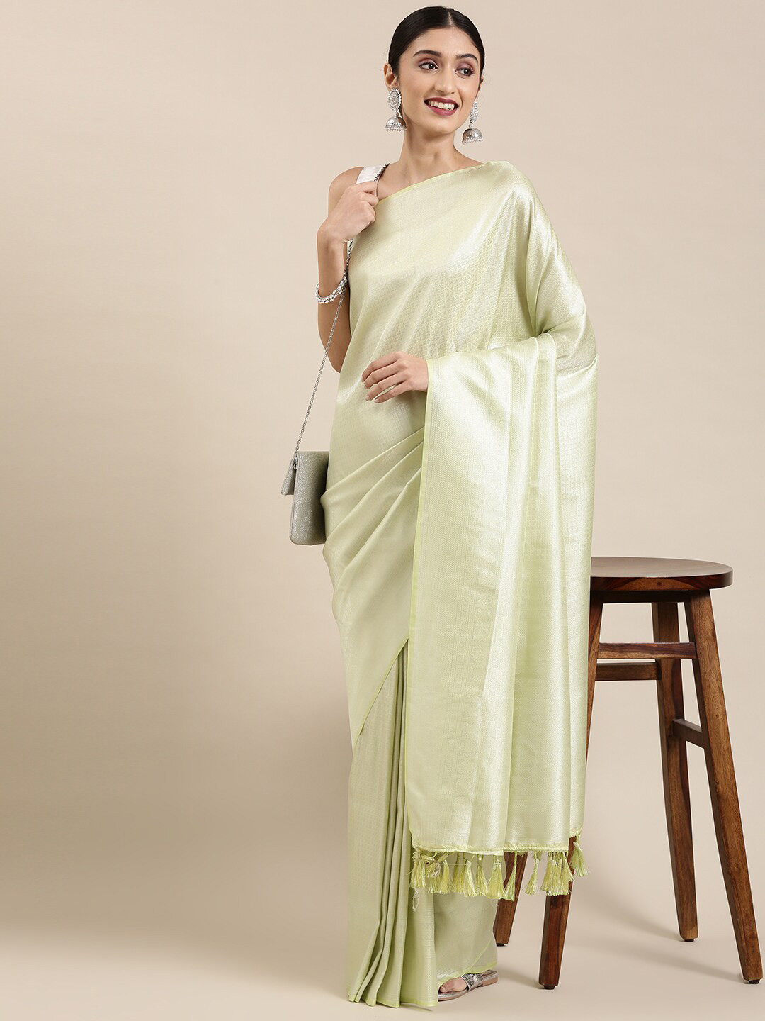 

The Chennai Silks Green & Silver-Toned Woven Design Zari Art Silk Saree