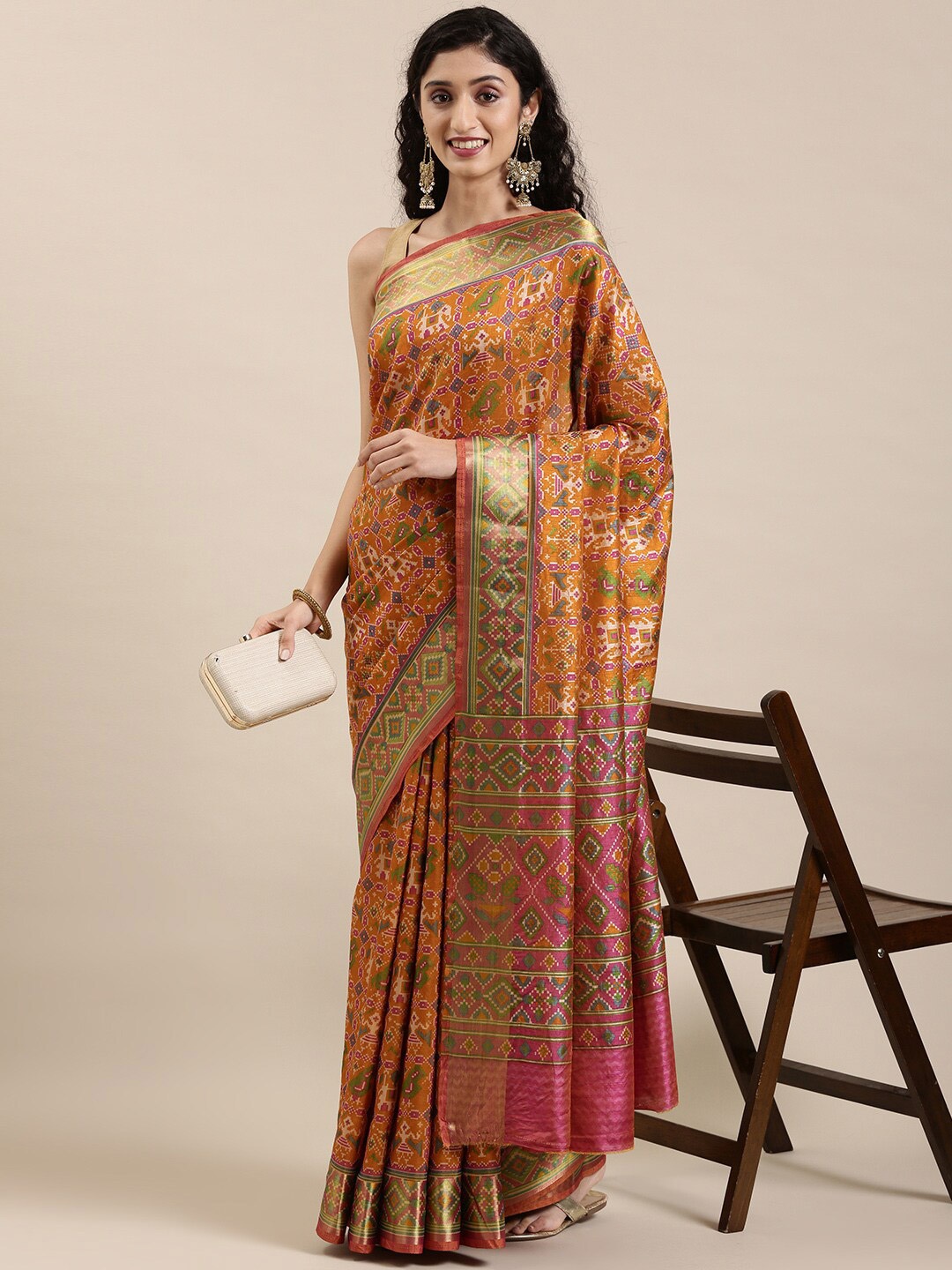 

The Chennai Silks Orange & Pink Saree