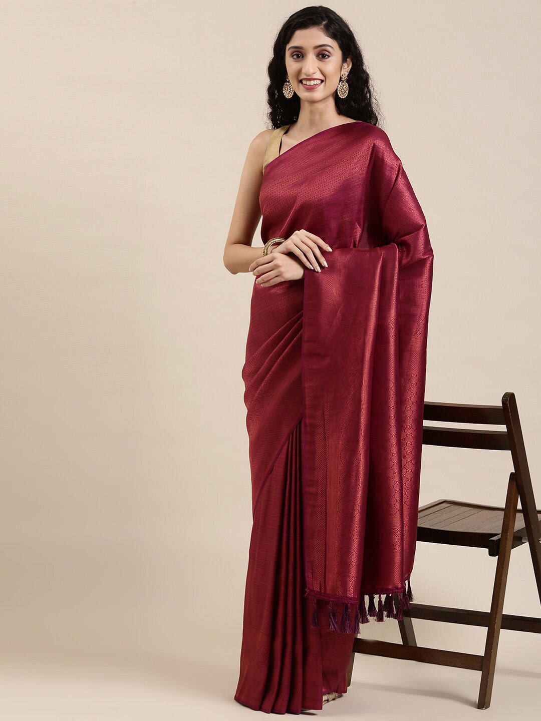 

The Chennai Silks Maroon & Gold-Toned Art Silk Saree