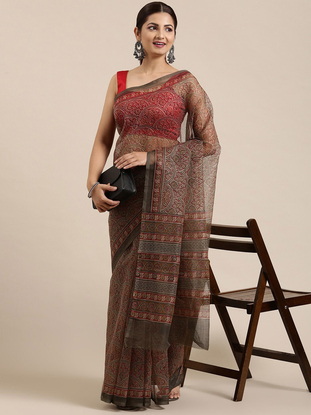 

The Chennai Silks Beige & Brown Supernet Kota Saree