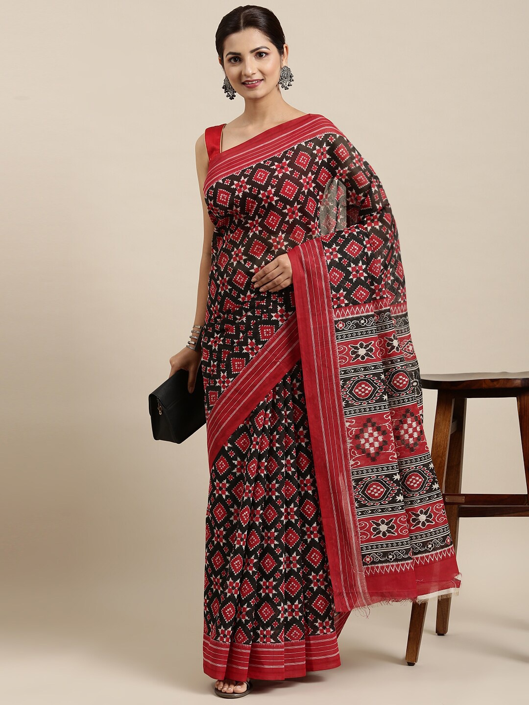 

The Chennai Silks Black & Red Pure Cotton Saree