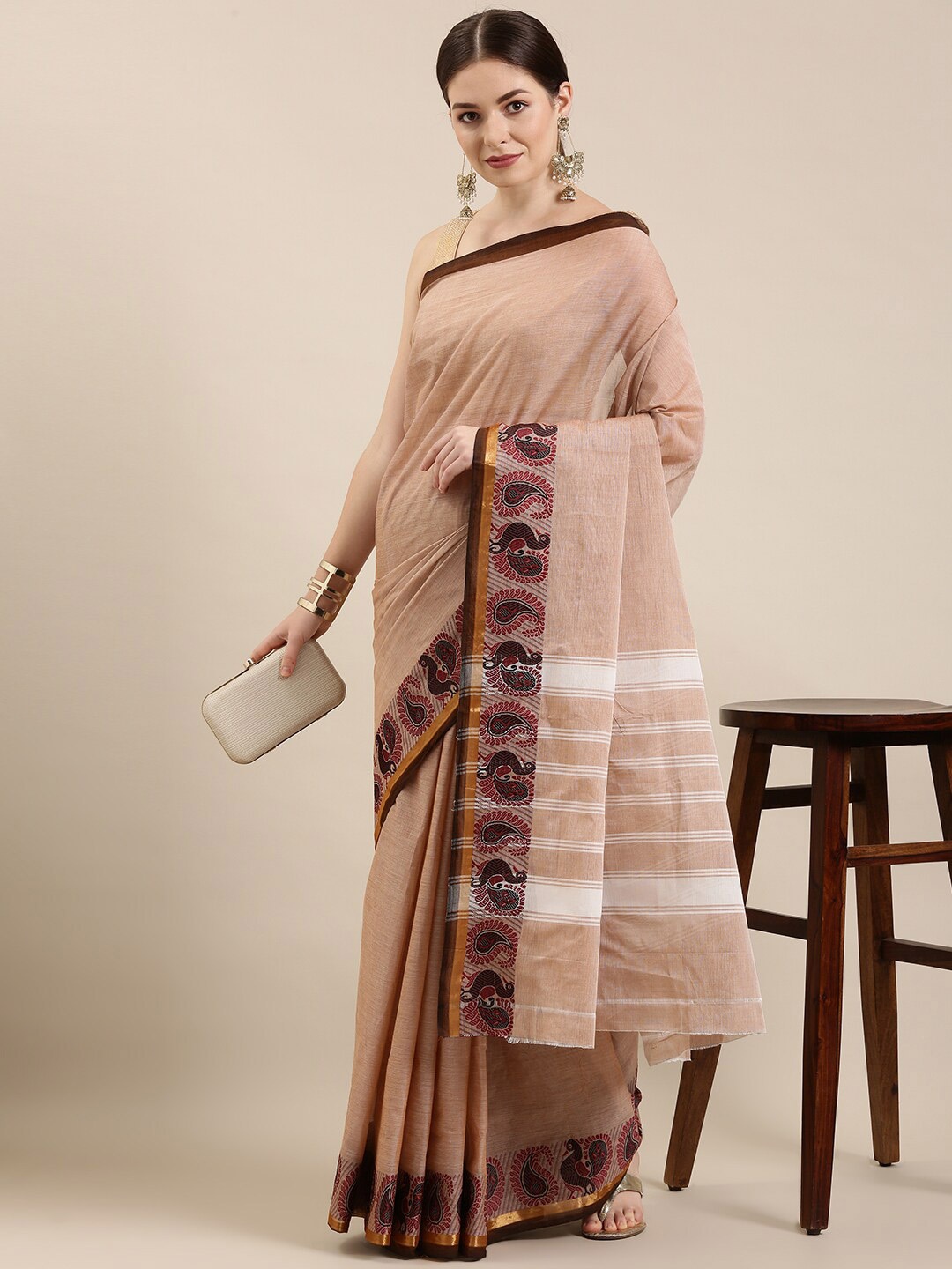 

The Chennai Silks Women Brown & White Pure Cotton Fusion Chettinad Saree