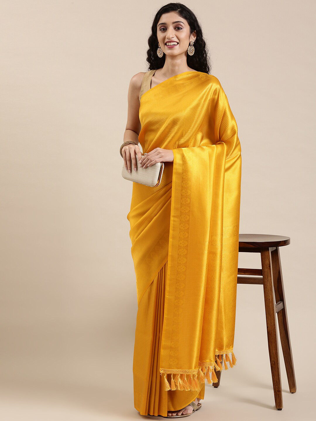 

The Chennai Silks Women Yellow Floral Zari Art Silk Saree