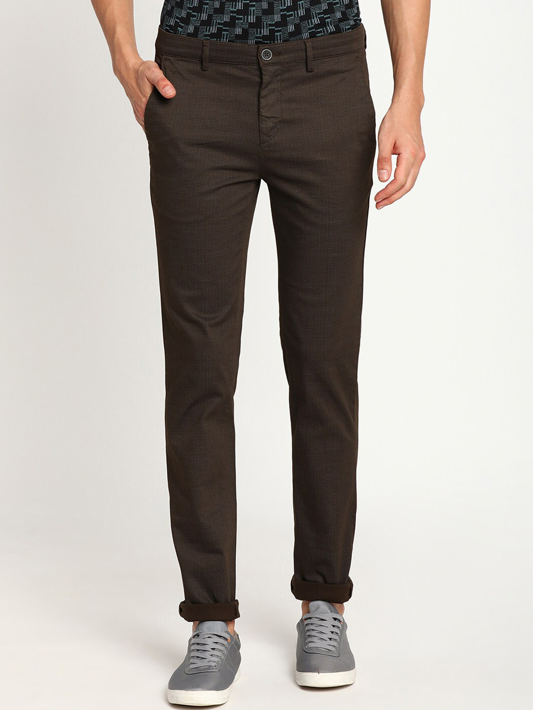 

Turtle Men Brown Tapered Fit Cotton Formal Trousers