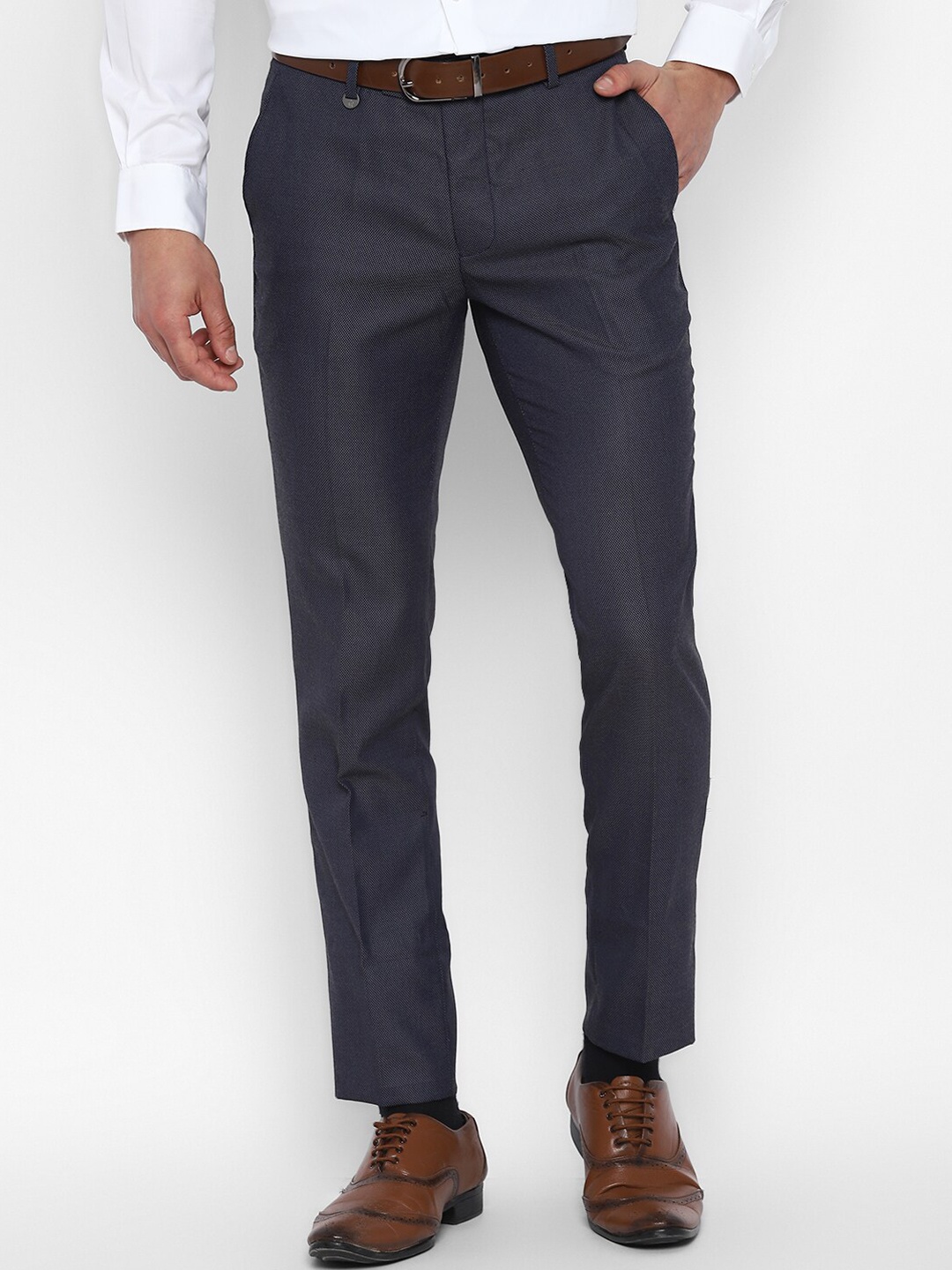 

Turtle Men Navy Blue Solid Mid Rise Slim Fit Trousers