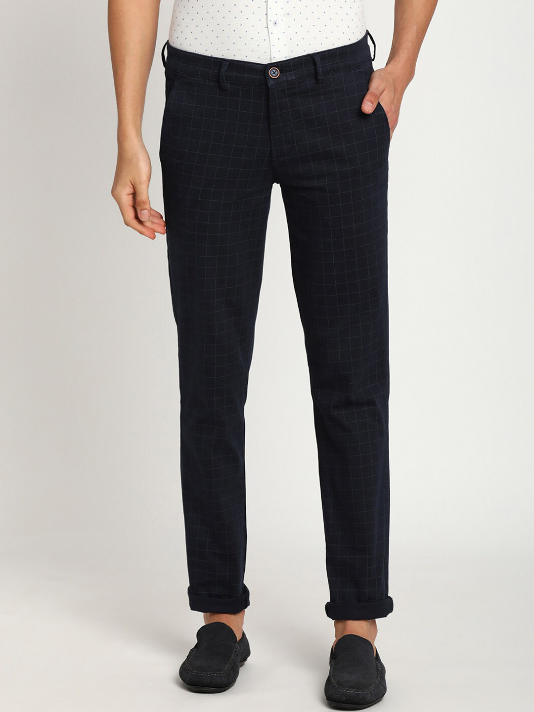 

Turtle Men Navy Blue Checked Skinny Fit Trousers